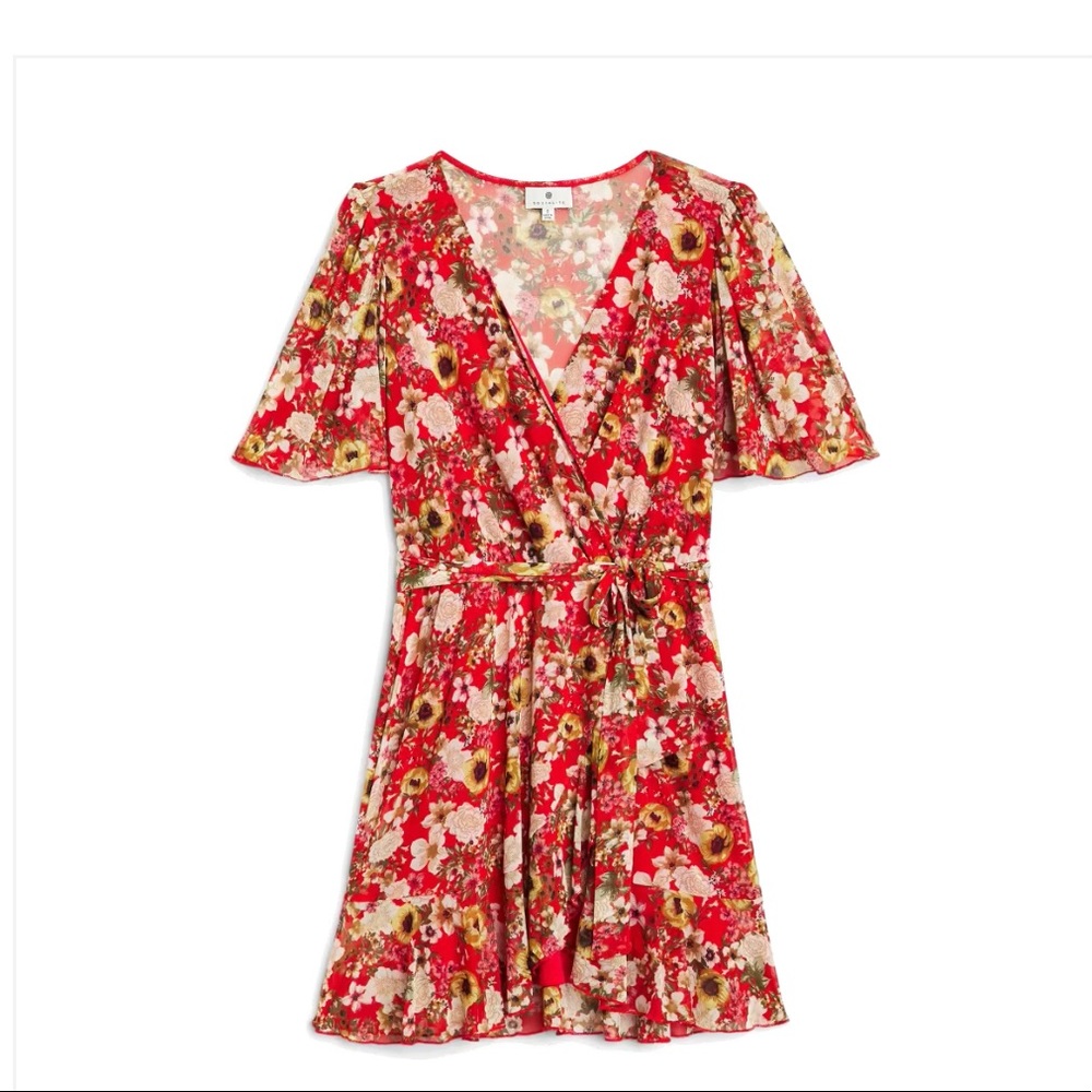 NWT- Socialite Red Floral Wrap Dress